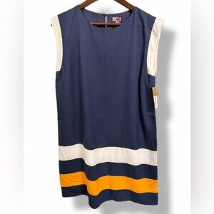 Cremieux Navy & Yellow Nautical Colorblock Minimalist Striped Shift Dress Small